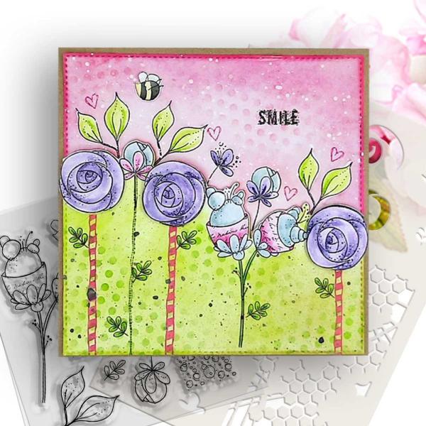 Polkadoodles  - Colour & Create - Craft Stamps - Clear Stamps - " Funky Rosy Posy  " - Stempel