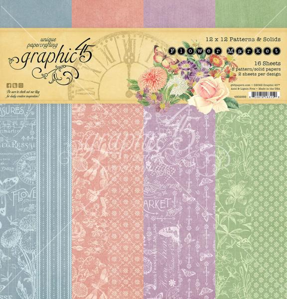 Graphic 45 "Flower Market " 12x12" Patterns & Solid Pad