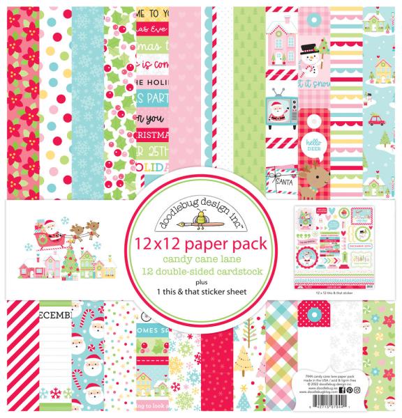 Doodlebug Design "Candy Cane Lane " 12" Paper Pack  - Designpapier 