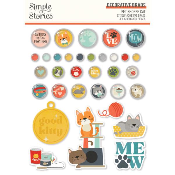 Simple Stories - Decorative Brads - Pet Shoppe Cat  