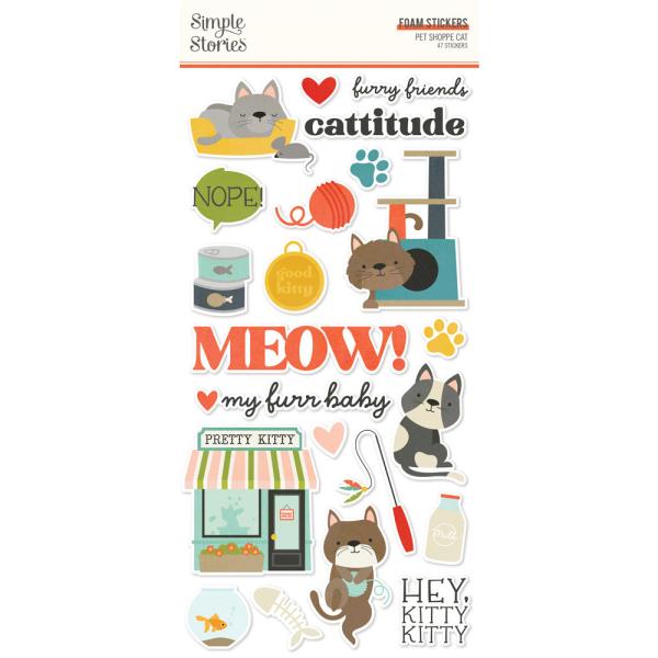 Simple Stories - Foam Stickers - Pet Shoppe Cat - Aufkleber