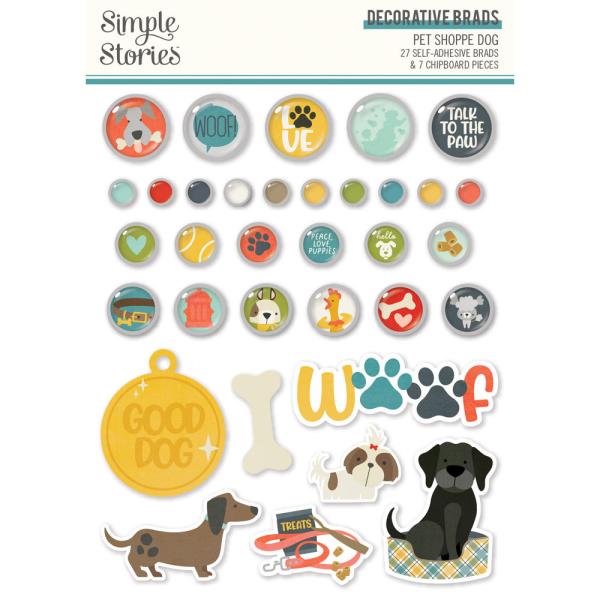 Simple Stories - Decorative Brads - Pet Shoppe Dog  