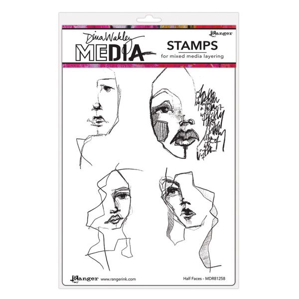 Ranger - Cling Stamps Dina Wakley Media - Half Faces - Stempel