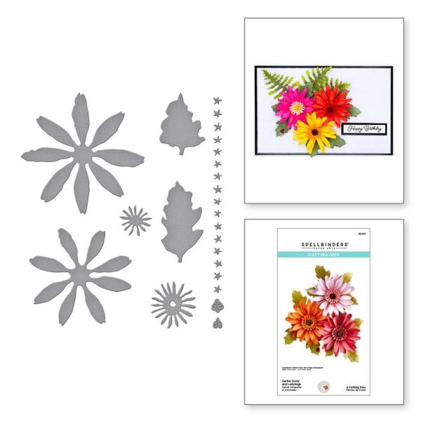 Spellbinders - Die Cuts - "Gerber Daisy and Ladybugs Etched Dies" - Stanzteile