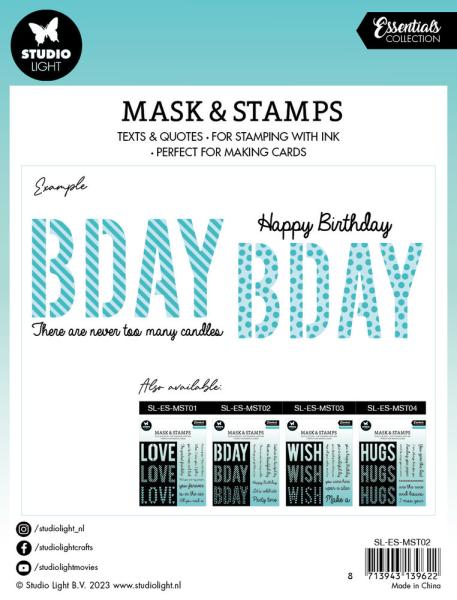 Studio Light - Schablone & Stempel "Bday Sentiments" Stencil & Clear Stamps