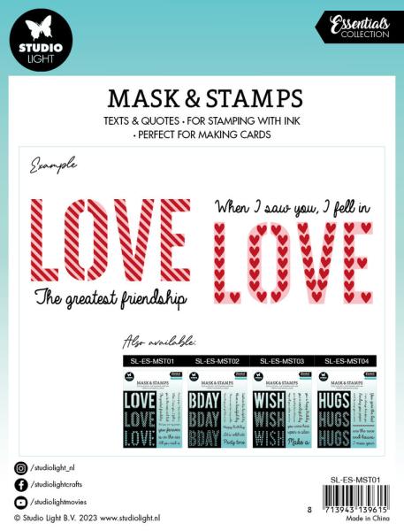 Studio Light - Schablone & Stempel "Love Sentiments" Stencil & Clear Stamps