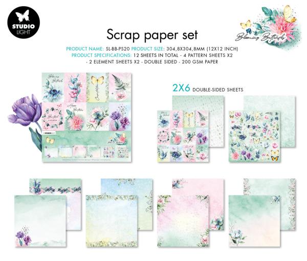 Studio Light - Designpapier "Blooming Butterfly" Paper Pack 12x12 Inch ( 30,5x30,5 cm ) - 12 Bogen