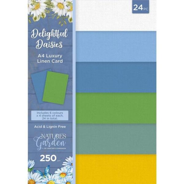 Crafters Companion - Luxury Linen Cardstock A4 "Delightful Daisies" 24 Bogen 