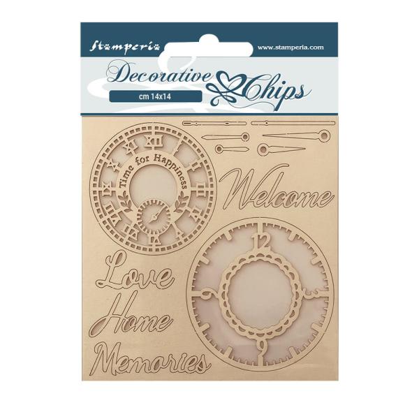 Stamperia - Holzteile 14x14 cm "Clocks" Decorative Chips