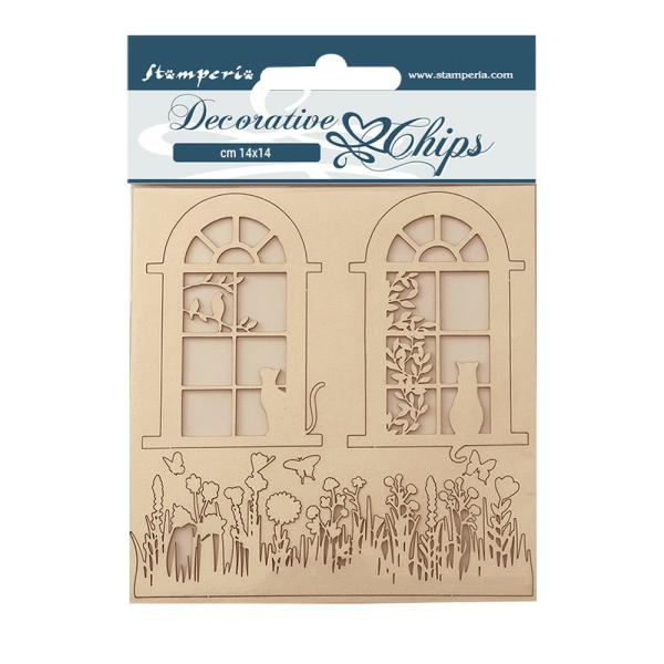 Stamperia - Holzteile 14x14 cm "Windows" Decorative Chips