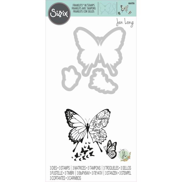 Sizzix - Stempel & Stanzschablone "Butterfly Birthday" Framelits Die Set Stamps