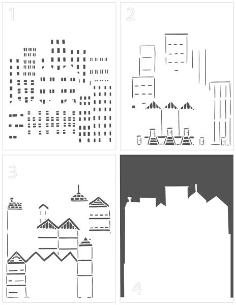 The Crafters Workshop - Layered Schablone 5,5x4,25 Inch "Cityscape Buildings" Stencil