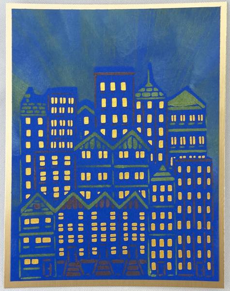 The Crafters Workshop - Layered Schablone 5,5x4,25 Inch "Cityscape Buildings" Stencil