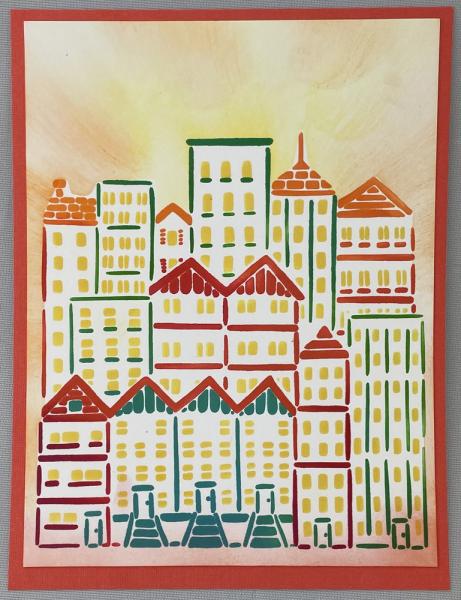 The Crafters Workshop - Layered Schablone 5,5x4,25 Inch "Cityscape Buildings" Stencil