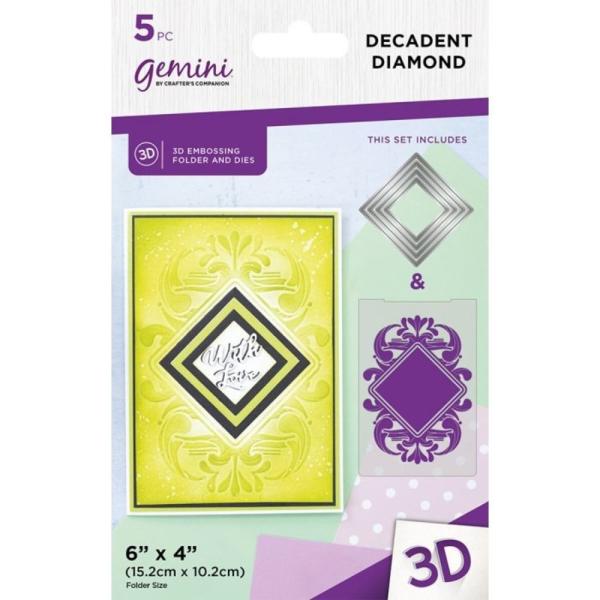 Gemini - Prägefolder & Stanzschablone "Decadent Diamond" 3D Embossing Folder & Nesting Dies 