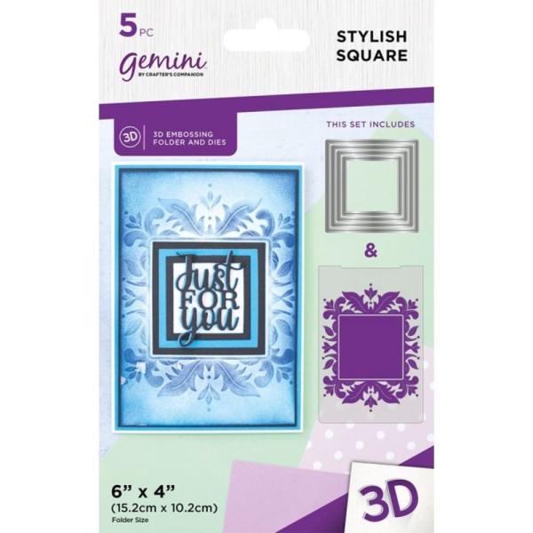 Gemini - Prägefolder & Stanzschablone "Stylish Square" 3D Embossing Folder & Nesting Dies 