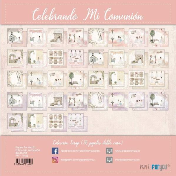 Papers For You - Designpapier "Celebrando Mi Comunión Niñas" Scrap Paper Pack 8x8 Inch - 36 Bogen