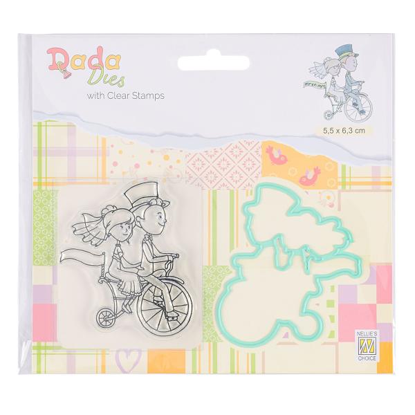 Nellie's Choice - Stempel & Stanzschablone"On Honeymoon Love on a bike" Dies & Stamp Set