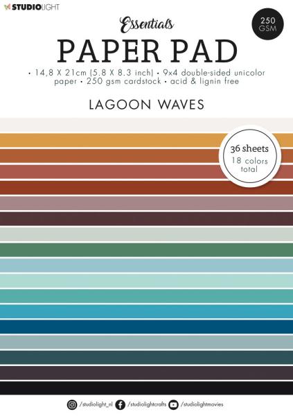 Studio Light - Cardstock "Lagoon Waves" Essentials Paper Pad A5 - 36 Bogen