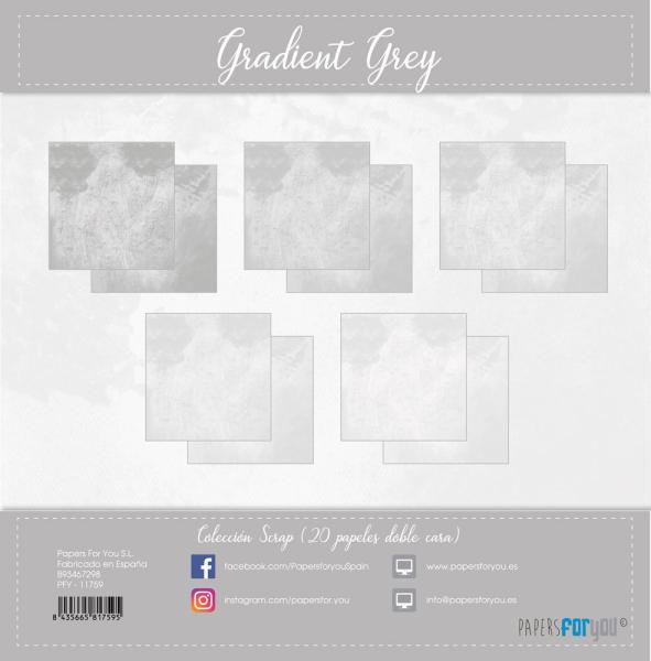 Papers For You - Designpapier "Gradient Grey" Scrap Paper Pack 8x8 Inch - 20 Bogen