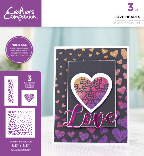 Crafters Companion - Schablone "Love Hearts Multi-Use  Stencil