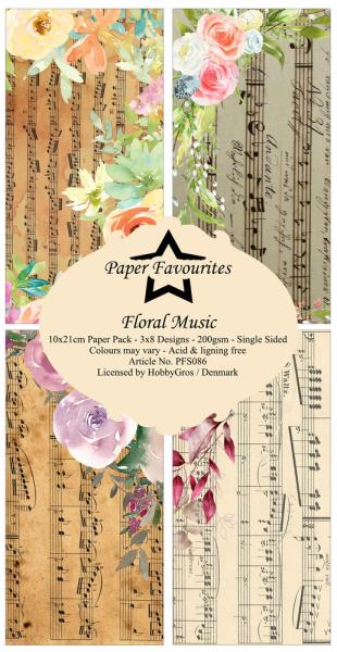 Paper Favourites - Designpapier "Floral Music " Slim Paper Pack 3x8 Inch - 24 Bogen