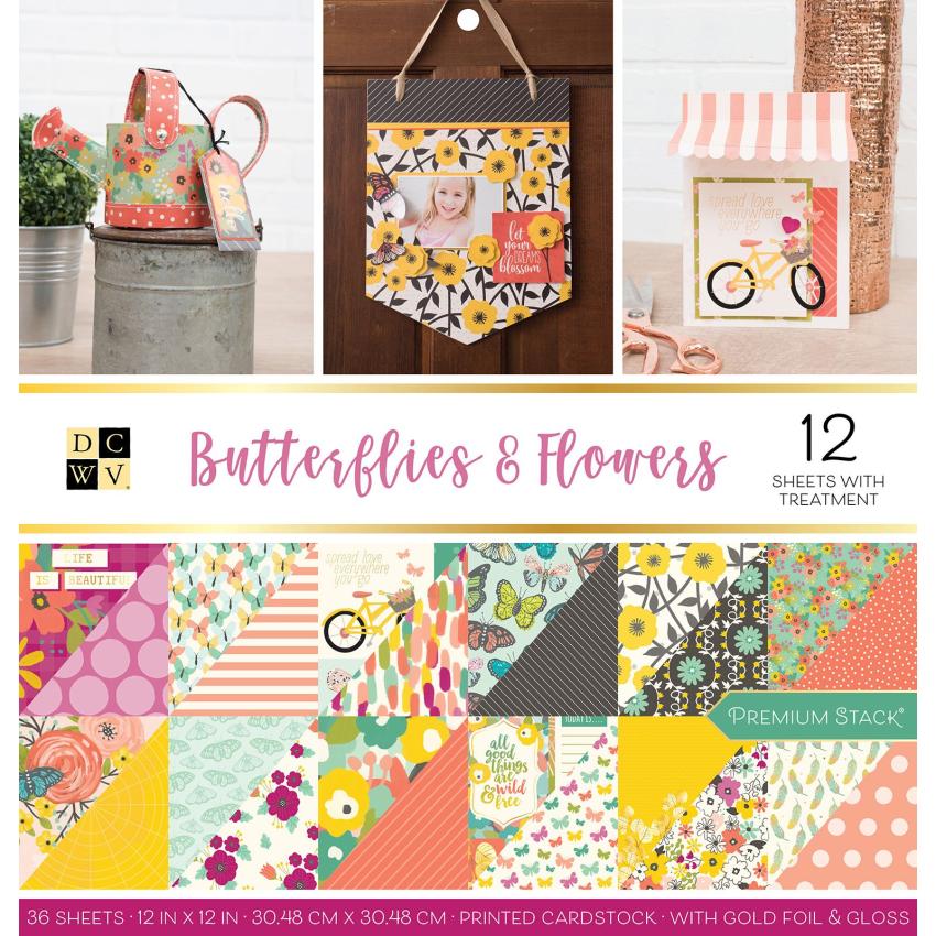 American Crafts - Designpapier "Butterflies & flowers" Paper Pack 12x12 Inch - 36 Bogen