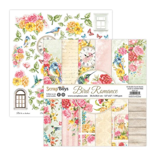 ScrapBoys - Designpapier "Bird Romance" Paper Pack 12x12 Inch - 12 Bogen