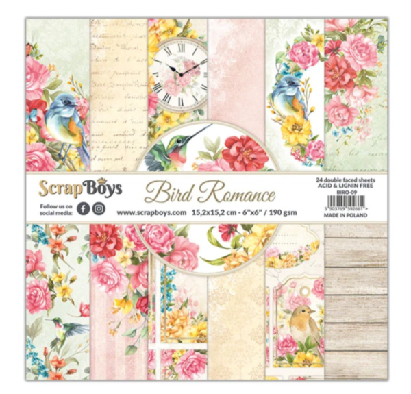 ScrapBoys - Designpapier "Bird Romance" Paper Pack 6x6 Inch - 24 Bogen