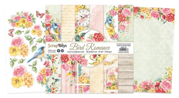 ScrapBoys - Designpapier "Bird Romance" Paper Pack 8x8 Inch - 12 Bogen