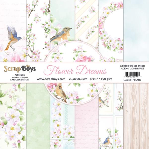 ScrapBoys - Designpapier "Flower Dreams" Paper Pack 8x8 Inch - 12 Bogen