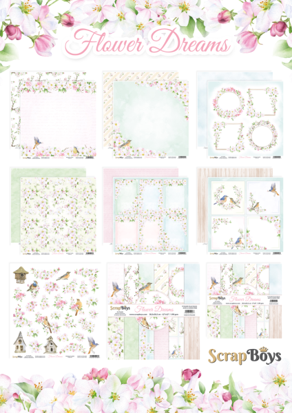 ScrapBoys - Designpapier "Flower Dreams" Paper Pack 8x8 Inch - 12 Bogen