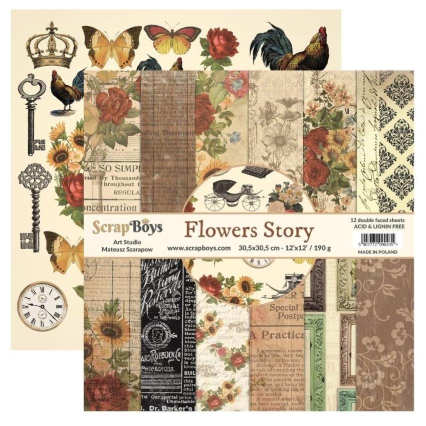 ScrapBoys - Designpapier "Flowers Story" Paper Pack 12x12 Inch - 12 Bogen