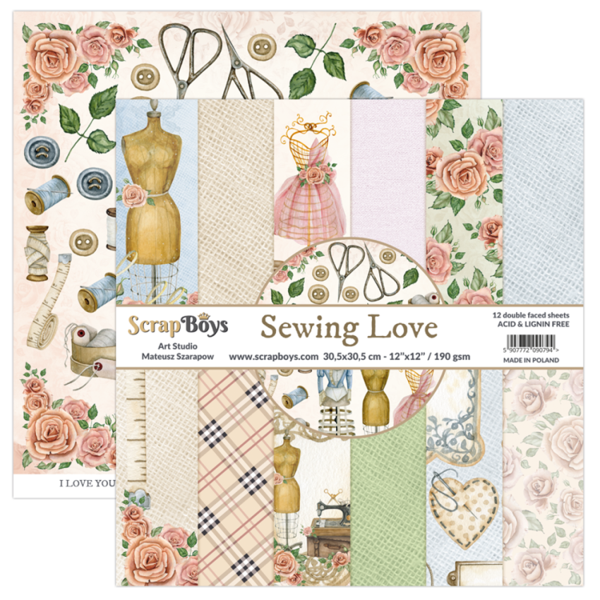 ScrapBoys - Designpapier "Sewing Love" Paper Pack 12x12 Inch - 12 Bogen