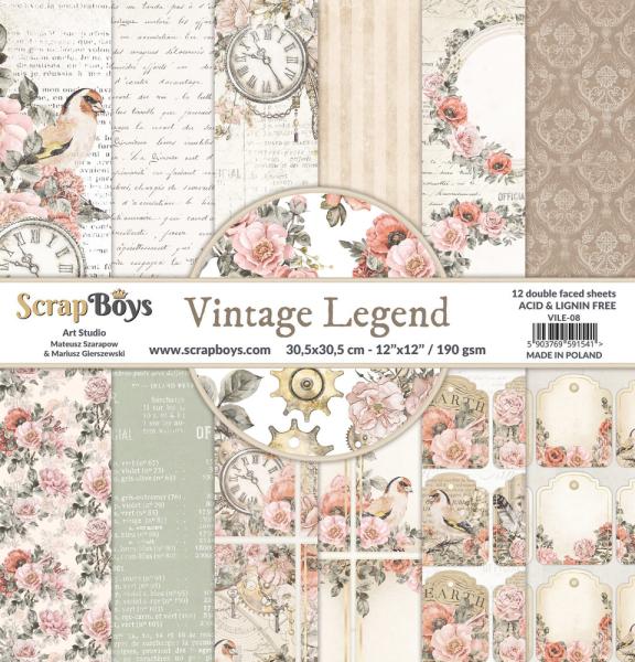 ScrapBoys - Designpapier "Vintage Legend" Paper Pack 12x12 Inch - 12 Bogen