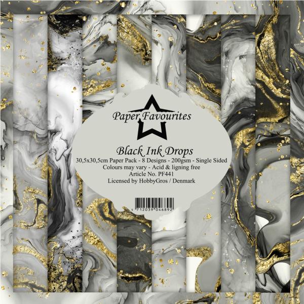 Paper Favourites - Designpapier "Black Ink Drops" Paper Pack 12x12 Inch 8 Bogen