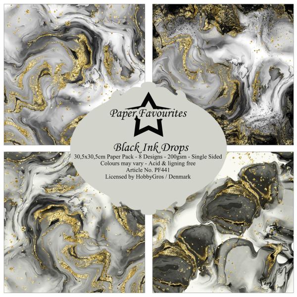 Paper Favourites - Designpapier "Black Ink Drops" Paper Pack 12x12 Inch 8 Bogen