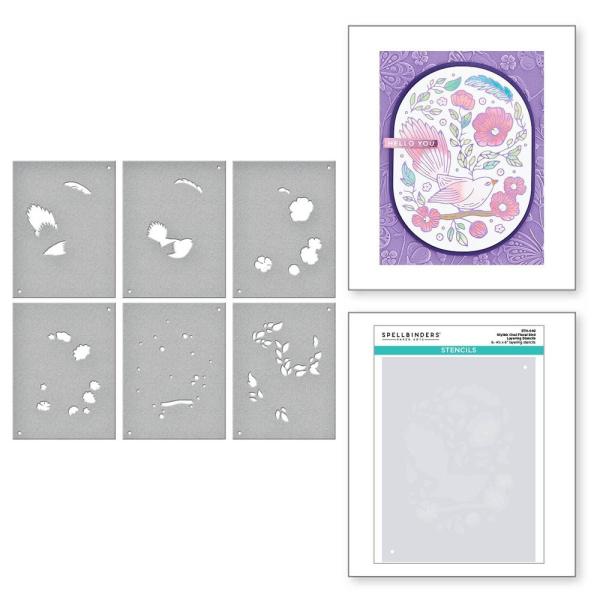 Spellbinders - Schablone "Stylish Oval Floral Bird" Layered Stencil