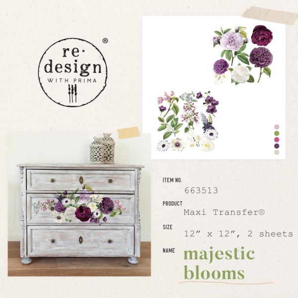 Re-Design with Prima - Transfer Aufkleber 12x12 Inch "Majestic Blooms" Decor Transfer 2 Bogen 