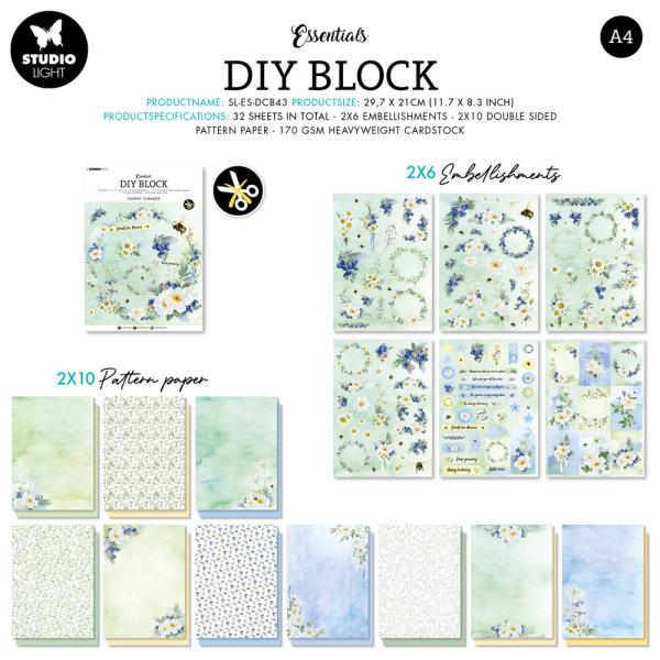 Studio Light - Designpapier - Stanzteile "Sunny Summer " DIY Block A4 - 32 Bogen