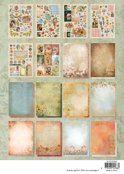 Studio Light - Designpapier - Stanzteile "Aged Wildflowers " DIY Block A4 - 32 Bogen