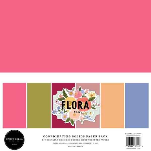 Carta Bella - Cardstock "Flora No. 6" Coordinating Solids Paper Pack 12x12 Inch - 6 Bogen