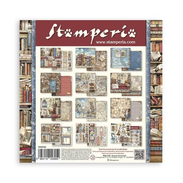 Stamperia - Designpapier "Vintage Library" Paper Pack 8x8 Inch - 10 Bogen