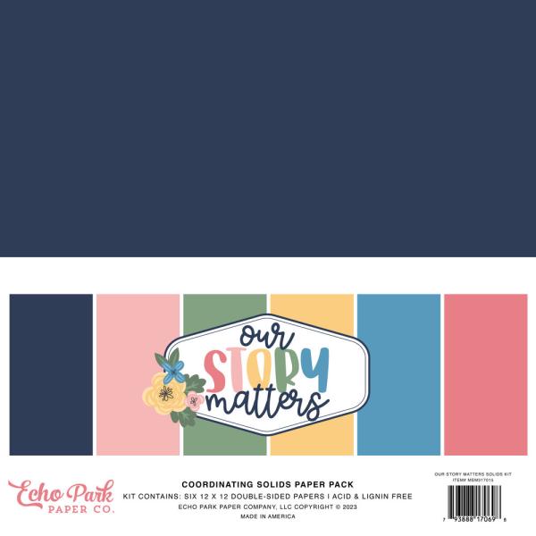 Echo Park - Cardstock "Our Story Matters" Coordinating Solids Paper 12x12 Inch - 6 Bogen 