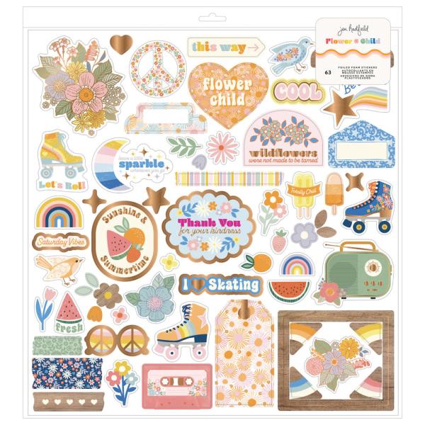 American Crafts - Aufkleber "Flower Child" Foam Sheet Sticker 12x12 Inch