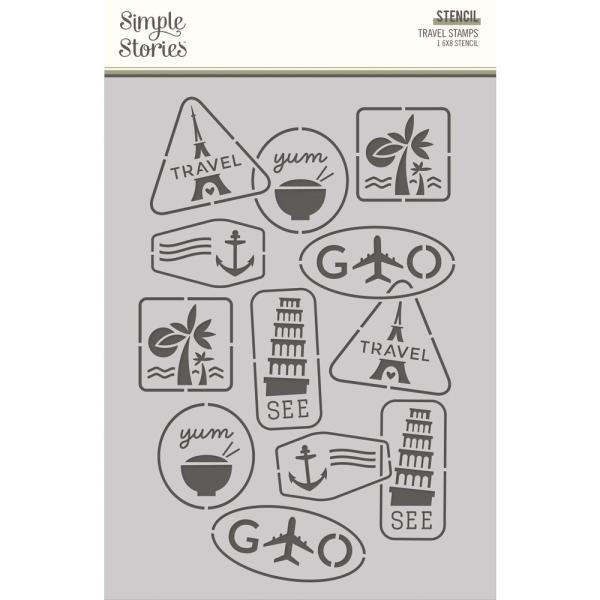 Simple Stories - Schablone 6x8 Inch "Travel Stamps" Stencil