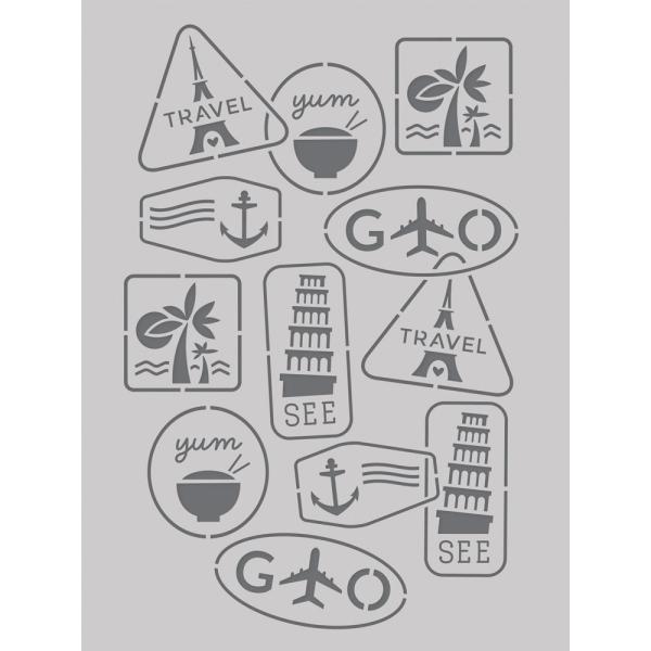 Simple Stories - Schablone 6x8 Inch "Travel Stamps" Stencil