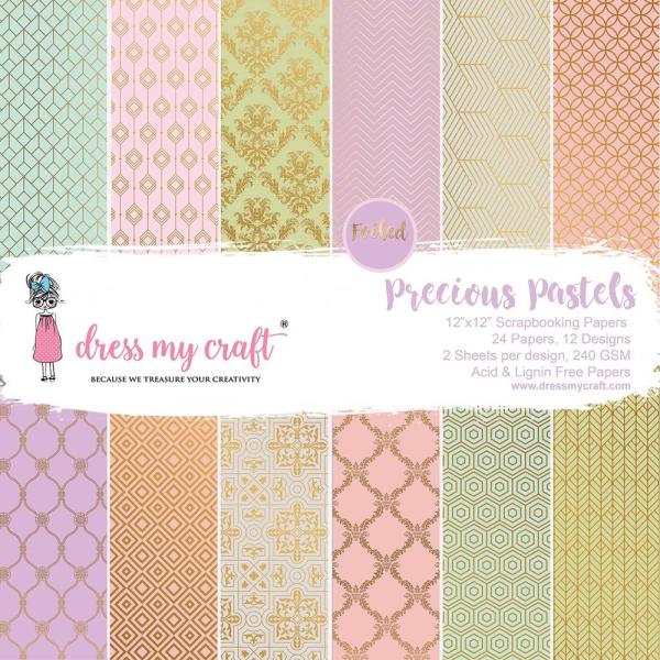 Dress My Craft - Designpapier "Precious Pastels" Paper Pack 12x12 Inch - 24 Bogen