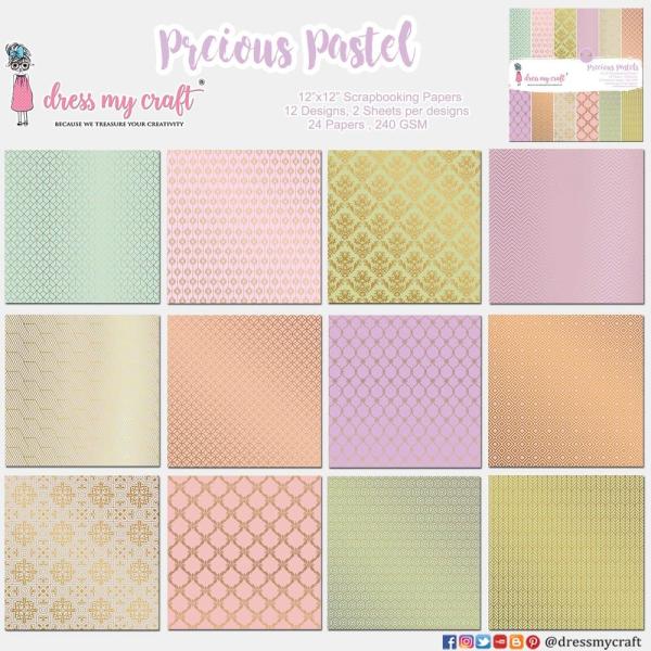 Dress My Craft - Designpapier "Precious Pastels" Paper Pack 12x12 Inch - 24 Bogen