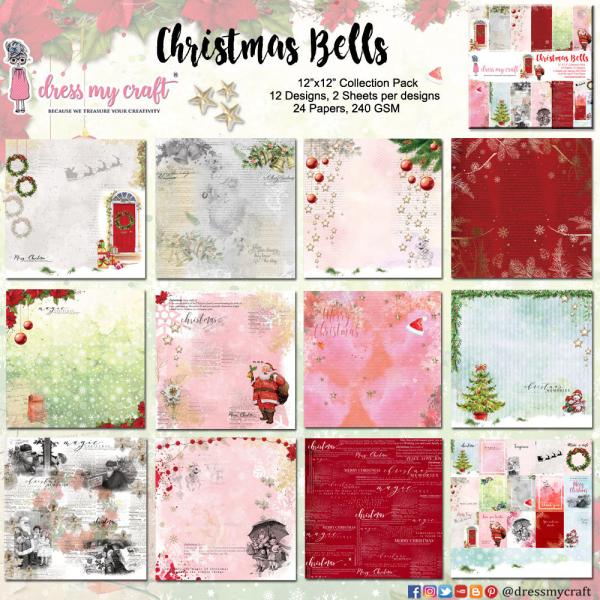 Dress My Craft - Designpapier "Christmas Bells" Paper Pack 12x12 Inch - 24 Bogen